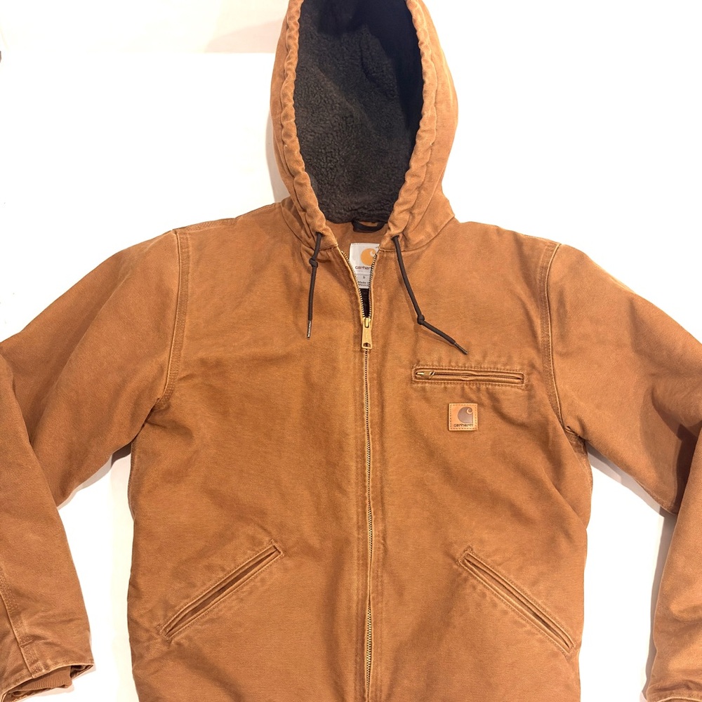 Carhartt Men's Brown Waxed Hooded Bomber Jacket Warm S Small - Picture 6 of 12